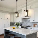 1Light Farmhouse Pendant Light, Black Metal Cage Light Fixtures with Adjustable Chain and Glass Shade,Hanging Lights for Kitchen 6