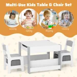 4-in-1 Kids Table & Chair Set Toddler Wooden Activity Table w/ Side Bookshelves 5
