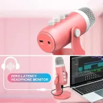 Haomuren USB Condenser Microphone Pink Studio Recording Mic for PC Mac Computer Phone Gaming Streaming Podcasting Laptop Desktop 4
