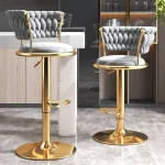 Black And Golds Bar Stool Beige High Kitchen Home Light Luxury Backrest Chair Iron Island Tabourets De Bar Dining Chairs Hocker 2