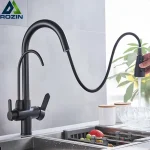 Purification Water Kitchen Faucet Black 360° Rotating Filter Water Faucets Pull Out Sprayer 3 Ways Hot Cold Water Mixer Tap 2