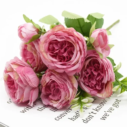 1 Bundle 5 Forks 9 Heads Artificial Peony Bouquet Home Decor Wedding Diy Festival Outdoor Furnishings Scrapbooking Bonsai Gifts