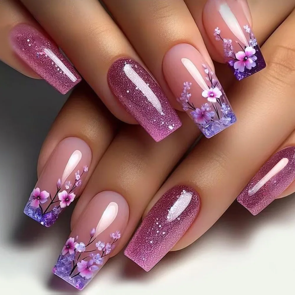 24pcs Press on Nails Flower Design Mid-length Ballet False Nail Fashion Brown Full Cover Manicure Tips Datachable Fake Nails Set 24pcs Press on Nails Flower Design Mid-length Ballet False Nail Fashion Brown Full Cover Manicure Tips Datachable Fake Nails Set