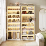 Tribesigns Tall Shoe Cabinet with Acrylic Doors and LED Lights, 8-Tier Entryway Shoe Storage Rack with Adjustable Shelves 4