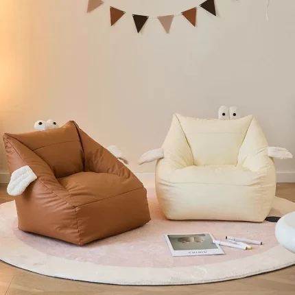 Kids Bean Bag Sofa Cute Playroom Reading Chair Baby Toddler Recliner Seat Soft Washable Removable Cover Brown White Orange