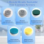 Electric Spin Scrubber With 5 Replaceable Brush Head, Three-speed Adjustable Handheld Rechargeable Shower Scrubber 3