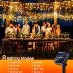 NEW Solar Christmas Icicle Lights 162/96 LED 8 Modes Waterproof Curtain String Lights for Outdoor Garden Room Holiday Lighting 5