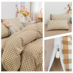 100% Cotton Duvet Cover Set,Bedding Set With Plaid Stripe,Skin Friendly Breathable,1 Duvet Cover,2 Pillowcase,Japan Simple Style 5