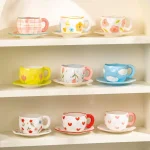300ML Korean Style Hand Pinched Irregular Ceramic mug Hand-painted Flower Heart Coffee Cup Breakfast Milk Afternoon tea cup Gift 5