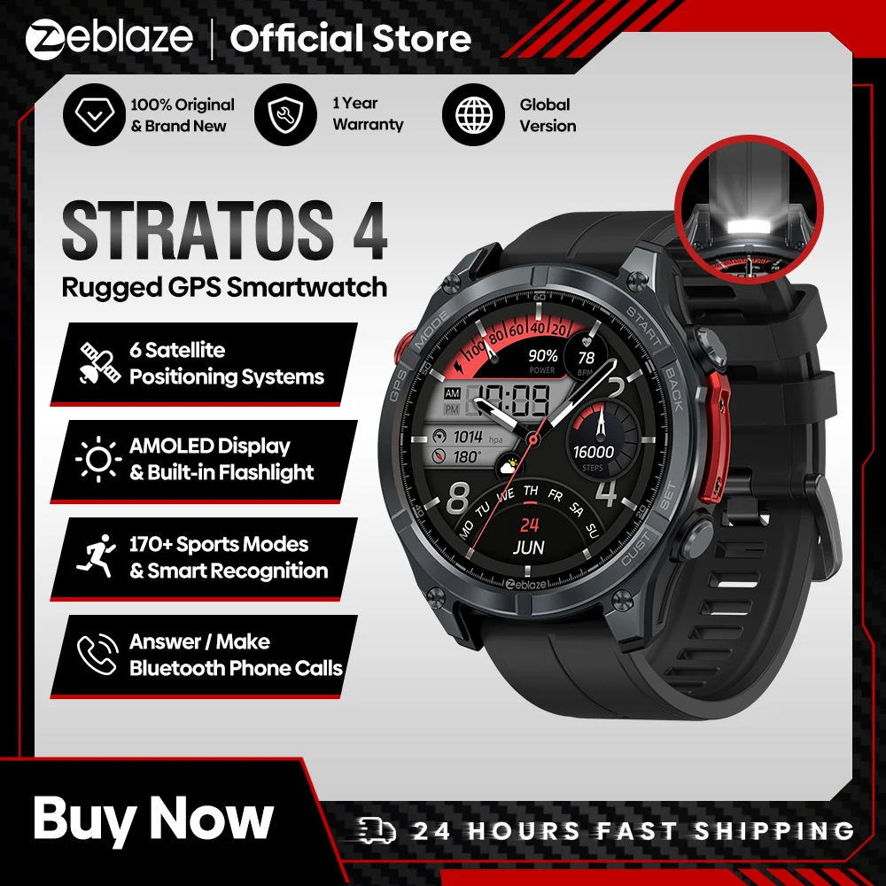 NEW Zeblaze Stratos 4 GPS Smart Watch 1.43 AMOLED Display Built-in Compass Barometric Altimeter Flashlight Voice Call Smartwatch NEW Zeblaze Stratos 4 GPS Smart Watch 1.43 AMOLED Display Built-in Compass Barometric Altimeter Flashlight Voice Call Smartwatch