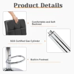 JHK PU Leather Bar Stools Set of 2,Upholstered Counter Height Bar Stools,SGS Certified Gas Gylinder Comfortbale Backrest 3