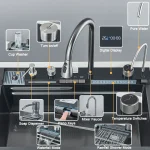 304 Stainless Steel Kitchen Sink with Digital Display Waterfall Faucet, Multifunctional 75*45cm Large Single Slot Whale Sink 5