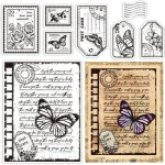 1pc Vintage Butterfly Text Clear Rubber Stamps for Journaling Card DIY Scrapbooking Photo Frame Album Decor 6.3 x 4.3inch