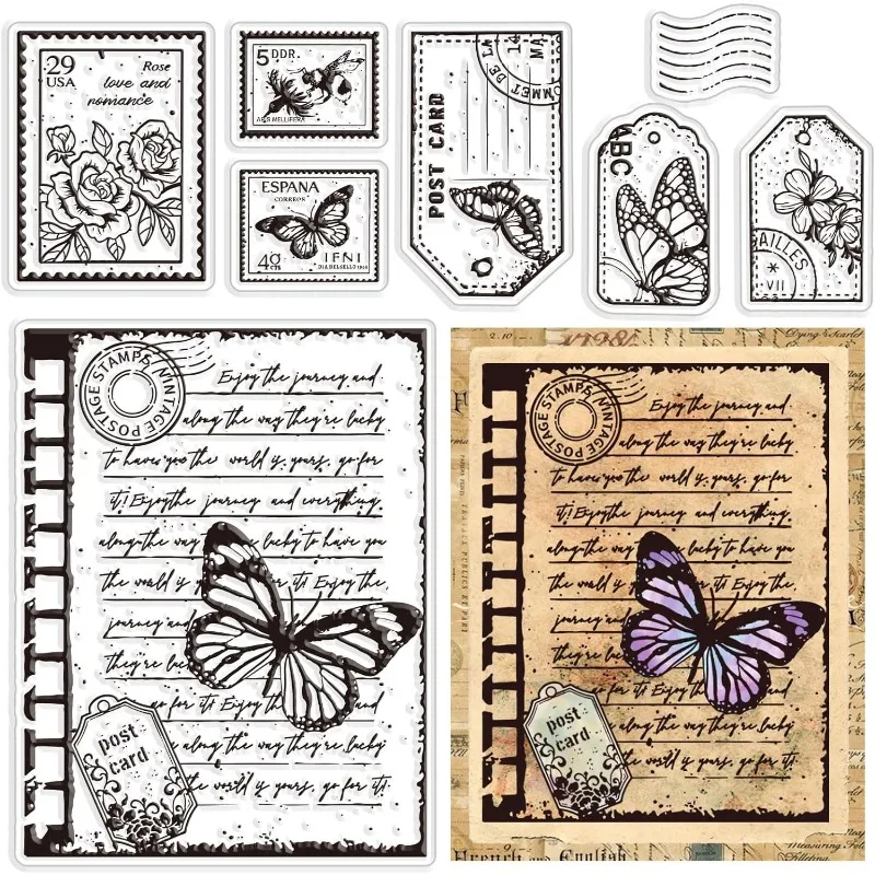 1pc Vintage Butterfly Text Clear Rubber Stamps for Journaling Card DIY Scrapbooking Photo Frame Album Decor 6.3 x 4.3inch 1pc Vintage Butterfly Text Clear Rubber Stamps for Journaling Card DIY Scrapbooking Photo Frame Album Decor 6.3 x 4.3inch