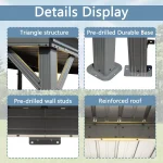 10’x12’ Wall-Mounted Hardtop Gazebo Pergola – Permanent Lean-to Outdoor Shelter – Grey Metal Patio Cover for Backyard, Garden 5