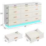 12 Drawer Dresser for Bedroom, 63'' Modern Chest of Drawers with Power Outlets & LED Lights, Wood Dresser for Living Room 6