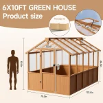 6x10 FT Wooden Greenhouse,Natural Wood Garden House for Plants,Heavy Duty Green House with Polycarbonate Panel,, Customized 6