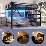 Twin XL Loft Bed Frame with Storage Stairs, Beside Shelf & Wardrobe, Metal Loft Bed Twin XL 4