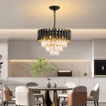 Black and Gold Crystal Chandelier Pendant Light Fixture Flush Mount Ceiling Lighting 3 Tiers Modern Crystal Chandeliers 2