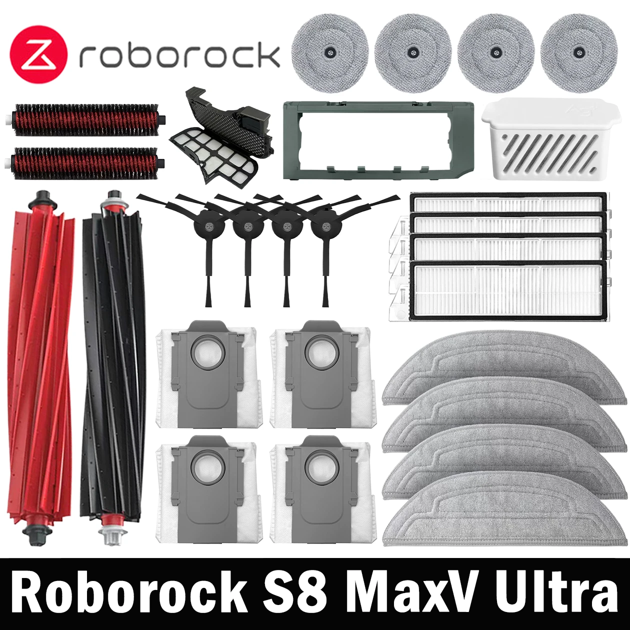 Roborock S8 MaxV Ultra Robot Vacuum Spare Parts Main Side Brushes Mop Cloths HEPA Filters Dust Bags Accessories Roborock S8 MaxV Ultra Robot Vacuum Spare Parts Main Side Brushes Mop Cloths HEPA Filters Dust Bags Accessories
