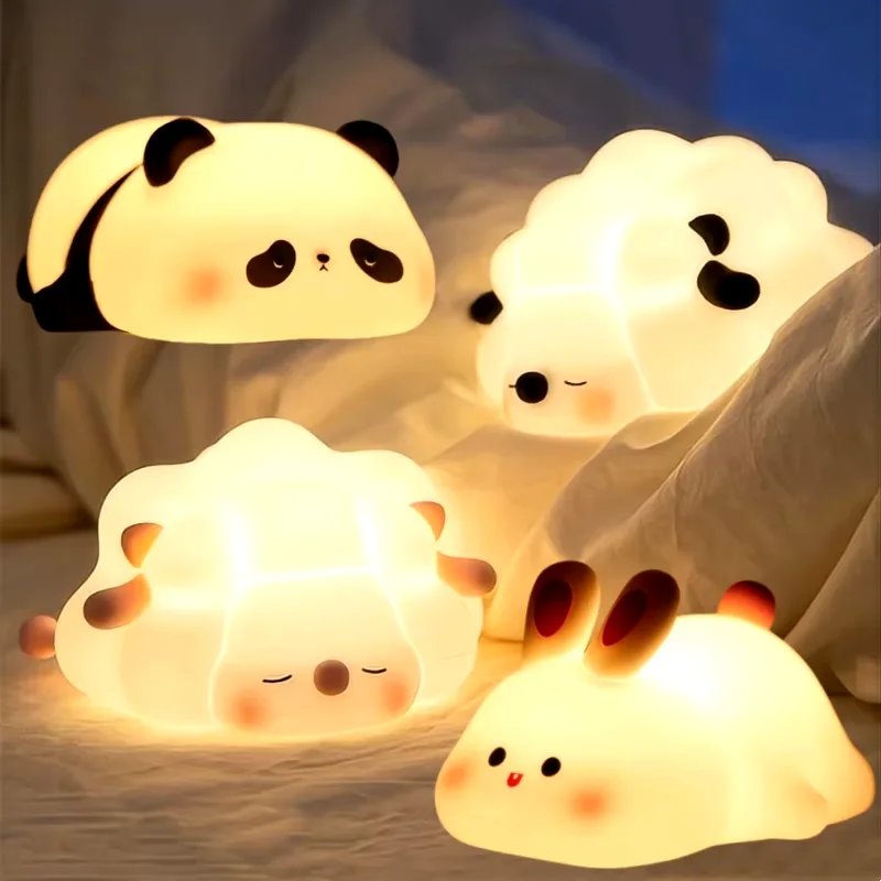 Cute LED Night Light Panda Sheep Rabbit Silicone Nightlights USB Rechargeable For Bedroom Decoration Kids Birthday Gift Cute LED Night Light Panda Sheep Rabbit Silicone Nightlights USB Rechargeable For Bedroom Decoration Kids Birthday Gift