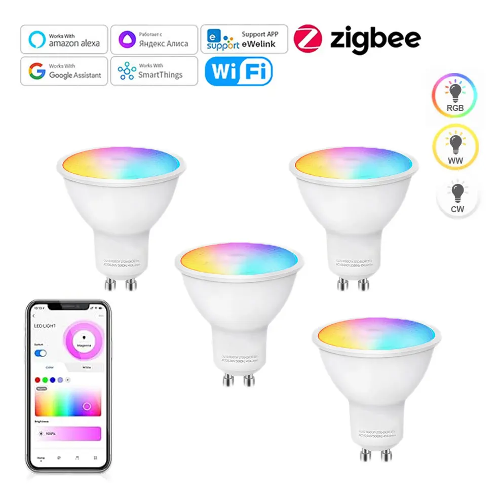 Smart WiFi Zigbee LED Light Bulb GU10 Dimmable RGBCW Led Lamp For Ewelink APP Alexa Google Home Yandex Smartthings Smart WiFi Zigbee LED Light Bulb GU10 Dimmable RGBCW Led Lamp For Ewelink APP Alexa Google Home Yandex Smartthings