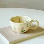 Hand Pinched Irregular Flower Ceramic Mugs Coffee Cups Milk Tea Cup Ins Korean Style Oatmeal Breakfast Mug Drinkware Kitchen cup 3