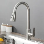 Kitchen Faucets Brushed Nickel Pull Out Kitchen Sink Water Tap Deck Mounted Mixer Stream Sprayer Head Hot Cold Taps Sliver 6