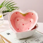 Strawberry Ramen Bowls and Spoons Creative Ceramics Anti-scald Instant Noodle Bowl Cute Strawberry Bowl Pretty Bowl 2