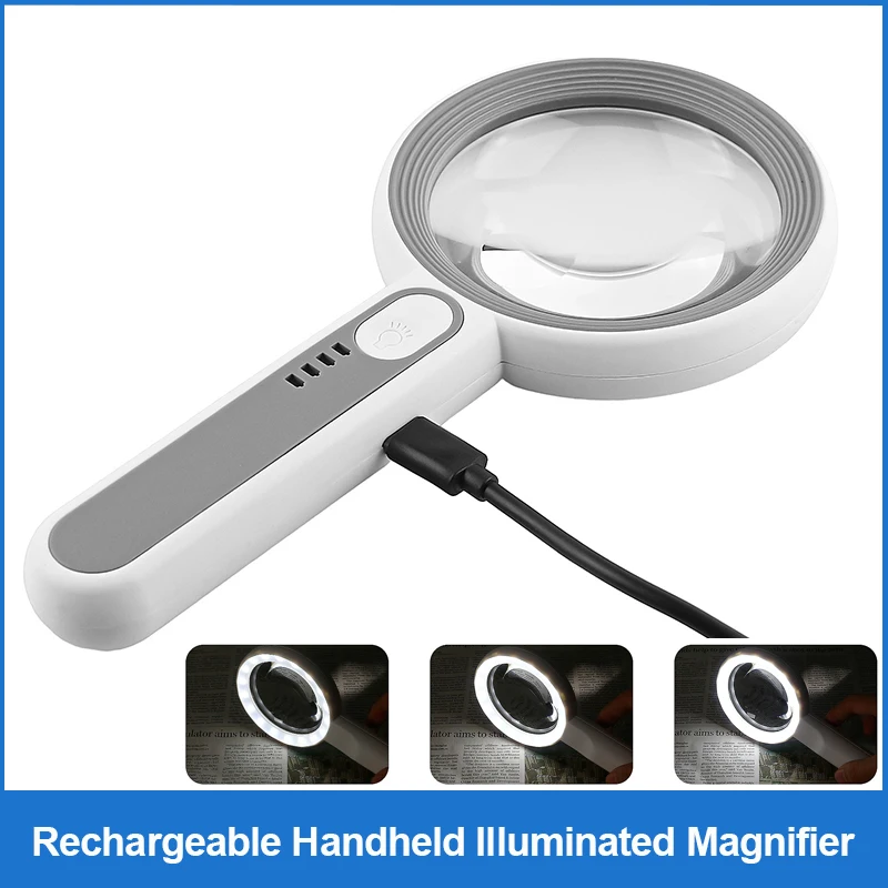 Rechargeable Handheld Magnifier 3 Lighting Modes Illuminated Magnifying Glass with LED Light for Seniors Reading Repair Rechargeable Handheld Magnifier 3 Lighting Modes Illuminated Magnifying Glass with LED Light for Seniors Reading Repair