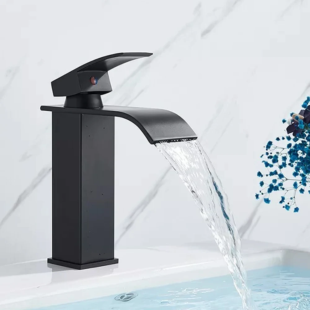 Black Waterfall Bathroom Faucet Basin Vanity Vessel Sinks Mixer Tap Cold And Hot Water Tap Single Hole Bath Sink Faucets Crane Black Waterfall Bathroom Faucet Basin Vanity Vessel Sinks Mixer Tap Cold And Hot Water Tap Single Hole Bath Sink Faucets Crane