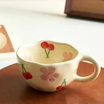 Ceramic Mugs Coffee Cups Hand Pinched Irregular Flower Milk Tea Cup Ins Korean Style Oatmeal Breakfast Mug Drinkware Kitchen 4