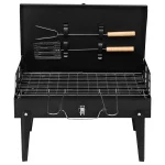 Barbecue Grill Outdoor Portable Charcoal Grill Collapsible Iron Square Charcoal Grill 17.32*10.63*8.66 inch Black 2