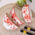 6PCS Ceramic rice bowl, 4.5-inch round bowl, suitable for microwave and oven, home kitchen tableware
