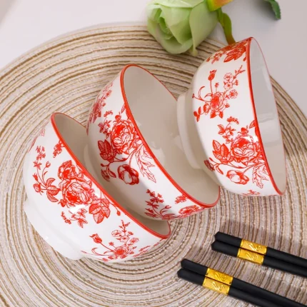 6PCS Ceramic rice bowl, 4.5-inch round bowl, suitable for microwave and oven, home kitchen tableware