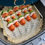 Stainless Steel Air Fryer Grill with Barbecue Stick Kitchen Air Fryer Rack 3 Layer Oven Cooking Vertical Grill with Skewers 5