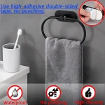 Stainless Steel Towel Holder Self-adhesive Bathroom Towels Rack Black Washhand Hanger Ring Rail Bar Kitchen Storage Accessories 2