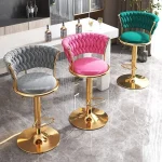 Black And Golds Bar Stool Beige High Kitchen Home Light Luxury Backrest Chair Iron Island Tabourets De Bar Dining Chairs Hocker 4