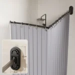 No Drill Sucker Folding Rod Shower Curtain Set Invisible Shower Partition Bathroom Dry-wet Separation Waterproof Retractable