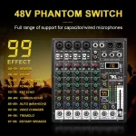 TKLBLS Professional 6-Channel 99DSP Audio Mixer 48V Phantom Power USB Studio Karaoke Bluetooth DJ Console Mixer 2
