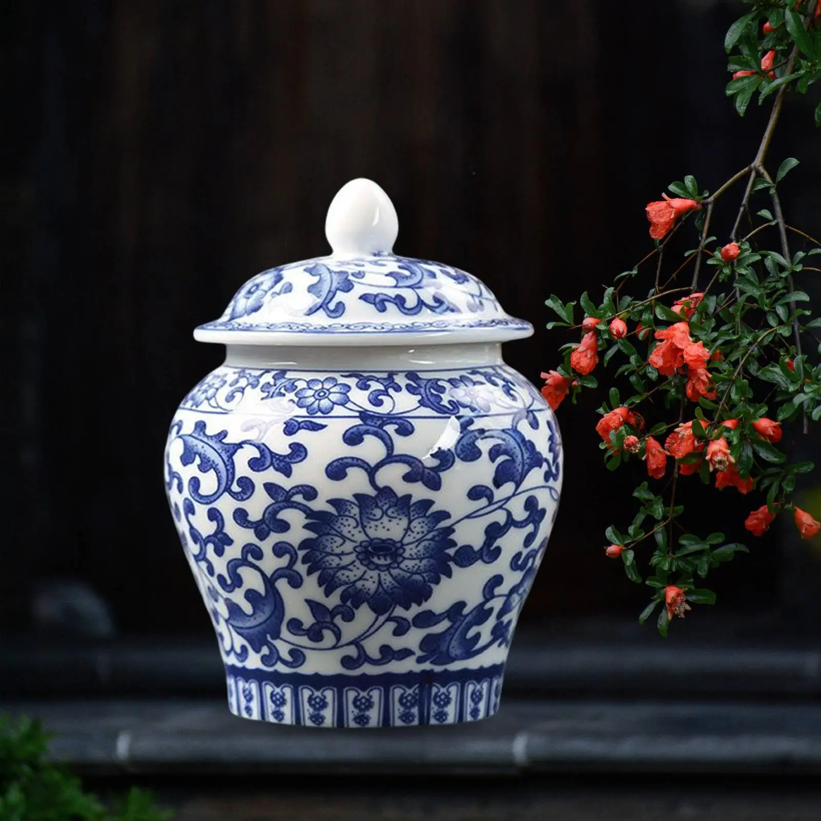 Chinese Blue White Porcelain Decorative Temple Jar Vase with
