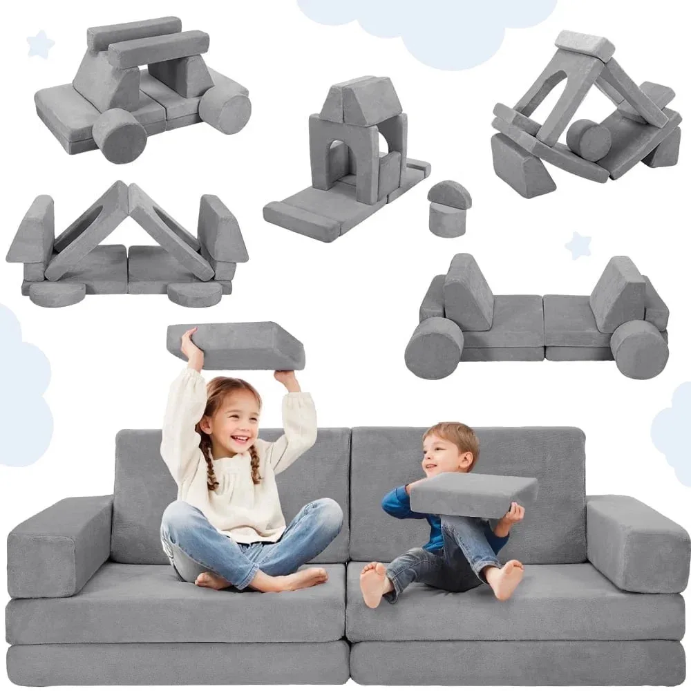 14pcs Modular Kids Play Couch, Child Sectional Sofa Toddler Couch Kids Sofa for Bedroom Playroom Furniture 14pcs Modular Kids Play Couch, Child Sectional Sofa Toddler Couch Kids Sofa for Bedroom Playroom Furniture