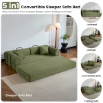 79’’ Folding Convertible Sofa Bed Corduroy Upholstered Boneless Couch, Loveseat Sleeper Floor Sofa for Living Room Bedroom 3
