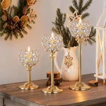 1PC Elegant Gold Silver Metal Glass Candle Holder Tealight Candlestick Christmas Wedding Table Centerpiece Home Decoration 5