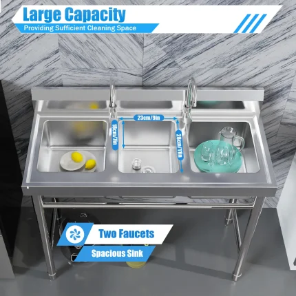 3 Compartment Stainless Steel Utility Sink Commercial, 304 Stainless Steel Laundry Tub with Feet for Restaurant Kitchen Garage