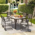 HOT-Patio Dining Set 7 Pieces Outdoor Furniture with Large Table and 6 Textilene Chairs for Porch, Brown 2