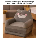 Couch Kids Sofa Cartoon Gray Dog  Foldable Wide Handle Soft Breathable Toddler Chair for Reading Relaxing Sleeping 3