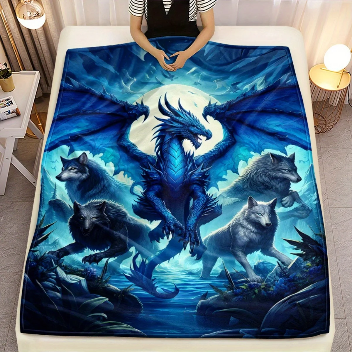 Dragon and Wolves Scene HD Printed Blanket, Soft and Warm Flannel Blanket for Travel, Camping, Sofa, Living Room, Couch, Chair, Dragon and Wolves Scene HD Printed Blanket, Soft and Warm Flannel Blanket for Travel, Camping, Sofa, Living Room, Couch, Chair,