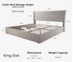 King Size Lift Up Storage Bed/Modern Wingback Headboard/Upholstered Platform Bed Frame/Hydraulic Storage/No Box Spring Needed/Wo 2