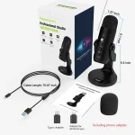 Haomuren USB Microphone for PC Mac Gaming Recording Stream Podcast, Computer Condenser Mic with Phone Adapter Headphone Output 6
